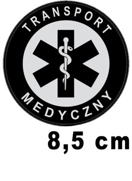 TRANSPORT MEDYCZNY naszywka okrągła emblemat odblaskowy z nadrukiem 8,5 cm