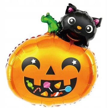 Balony foliowy Dynia z kotem Halloween 65cm