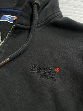 SUPERDRY CZARNA BLUZA Z KAPTUREM ROZPINANA LOGO BAWEŁNA