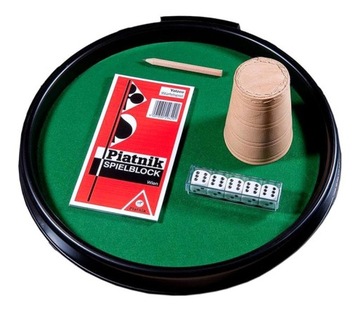 KOŚCI OCZKOWE Z TACKĄ, KUBKIEM I BLOCZKIEM PIATNIK