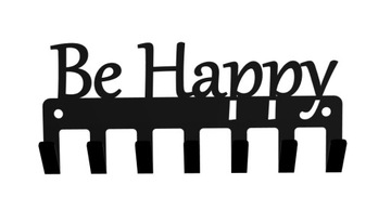 Wieszak na klucze NAPIS BE HAPPY loft czarny