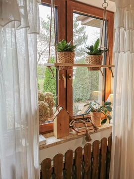 Деревянная подставка для цветов на веревках, цветы, полка до потолка, дерево, 60 см.