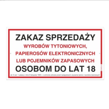 TABLICZKA 30x16 ZAKAZ SPREDAŻY WYROBÓW TYTONIOWYCH