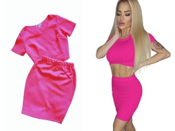 Damski TOP Topik KRÓTKA BLUZKA NEON neonowy RÓŻ krótki rękaw S/M
