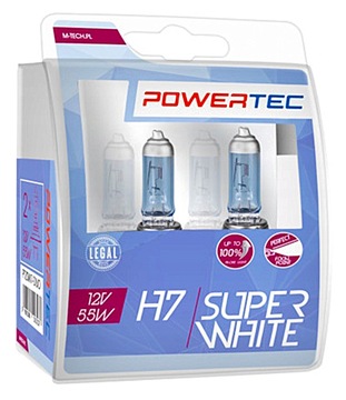 HALOGEN +100% SUPER WHITE 12V ŻARÓWKI POWERTEC H7