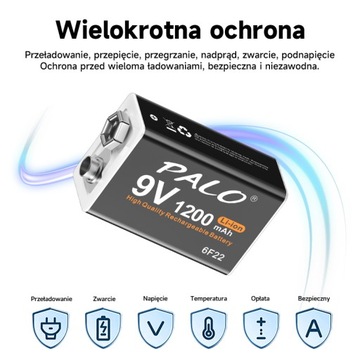 8 szt. 1200 mAh akumulator 9 V Li-ion Crown Micro USB 6F22 9 V akumulator