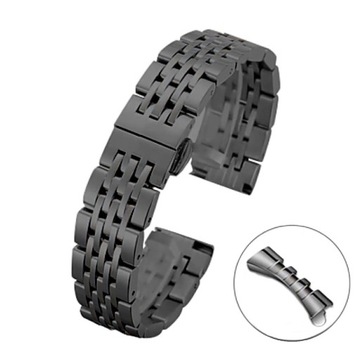 Bransoleta do zegarka 20 mm Czarna Stalowa Pełna