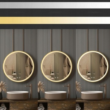 ЗЕРКАЛО СО СВЕТОДИОДНОЙ ПОДСВЕТКОЙ ДЛЯ ВАННОЙ КОМНАТЫ, ЗОЛОТАЯ РАМКА, ПАРОАБОРБОР 60 СМ