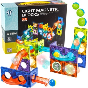 KLOCKI MAGNETYCZNE ŚWIECĄCY TOR 3D PANELE KONSTRUKCYJNE UKŁADANKA 49 el