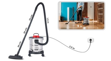 ПРОМЫШЛЕННЫЙ ПЫЛЕСОС ДЛЯ МУСОРА КАМИНА ЗОЛА 2000ВТ МЕТАЛЛИЧЕСКИЙ БАК 20Л