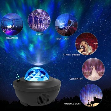 ЗВЕЗДЫ ПРОЕКТОР СВЕТОДИОДНАЯ ЛАМПА BLUETOOTH USB ЧЕРНЫЙ