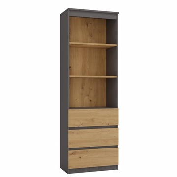 Regał wysoki 3 szuflady antracyt dąb artisan 180