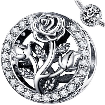 CHARMS RÓŻA srebro 925 srebrny KWIAT RÓŻY koralik zawieszka charms pr 925
