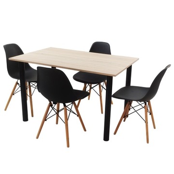 Zestaw stół Lugano 120x80 sonoma 4 krzesła Milano czarne