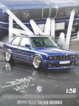 Plakat B2 BMW E30 Blue PerArt 50x70cm