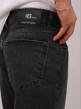 SZEROKIE SPODNIE MĘSKIE JEANSOWE BAGGY i8 Denim PRZETARCIA Sprane CZARNE 36