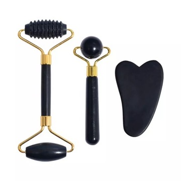 2X ROLLER + KAMIEŃ GUA SHA DO MASAŻU TWARZY MASAŻER ZESTAW PREZENTOWY