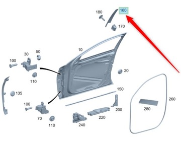 LIŠTA DVEŘE W213 MERCEDES PRAVÝ PŘEDNÍ VNĚJŠÍ