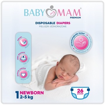 PIELUSZKI BABYMAM EXTRA CARE NEWBORN 1 PAMPERSY (2-5kg) 26szt