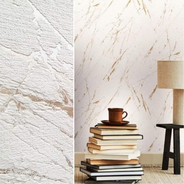 Tapeta Kamień Marmur Beton Stiuk Wenecki Biała Naturalna-Krem Złoto 39336-4
