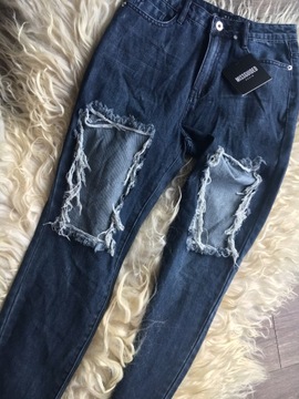 missguided spodnie jeansowe z dziurami 36