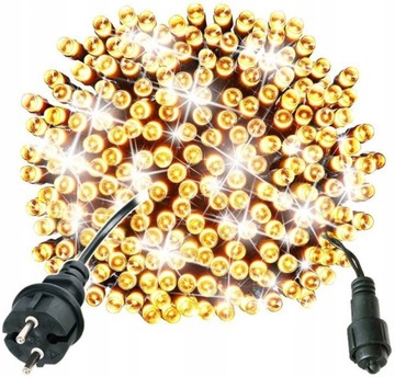 LAMPKI CHOINKOWE 300 LED BIAŁE CIEPŁE STAŁE FLASH