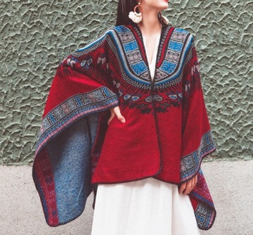 AZTEC PERU PONCHO, красные полоски из Перу.