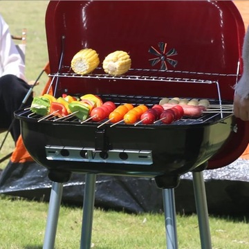 GRILL WĘGLOWY OGRODOWY RUSZT 43,5x43,5cm KÓŁKA Z POKRYWĄ PRZENOŚNY POKRYWA