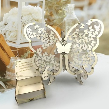 Книга отзывов в деревянной коробочке в форме бабочки с подставкой для ресепшена, 60 шт.