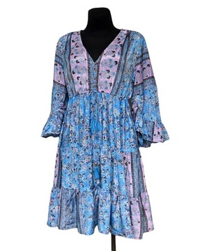 SUKIENKA Indyjska BOHO falbany TUNIKA (109) jedwab SILK INDIA ONE SIZE