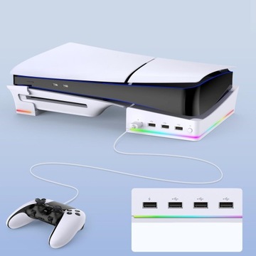 ТОНКАЯ ГОРИЗОНТАЛЬНАЯ КОНСОЛЬНАЯ ПОДСТАВКА RGB PLAYSTATION 5 с 4 портами USB