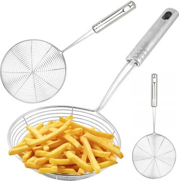 SZUMÓWKA ŁYŻKA CEDZAKOWA SITKO DO FRYTEK PIEROGÓW KLUSEK Z SITKIEM 38CM