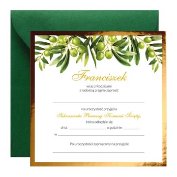 Zaproszenie na KOMUNIĘ ŚWIĘTĄ +imię +koperta 1szt komunijne personalizowane