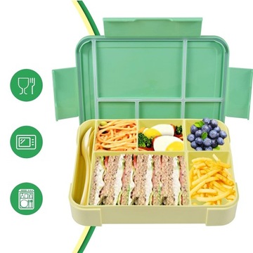 LUNCHBOX BENTO BOX КОНТЕЙНЕР 1,3 Л С ОТДЕЛЕНИЯМИ ДЛЯ СОУСА + СТОЛОВЫЕ ПРИБОРЫ
