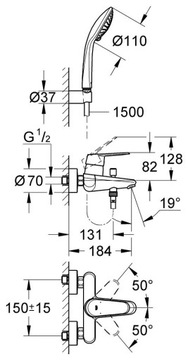 ХРОМИРОВАННАЯ ВАННА ДУШ FACTER GROHE EURODISC