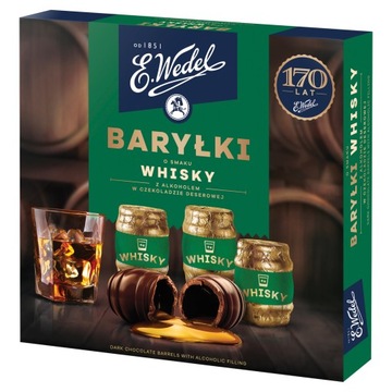 Baryłki E.Wedel o smaku Whisky z alkoholem w czekoladzie deserowej