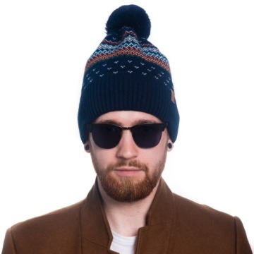 ШАПКА ЗИМНЯЯ МУЖСКАЯ, НОРВЕЖСКИЙ УЗОР С ПОМПОНОМ