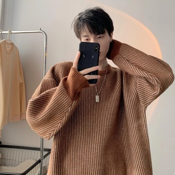 Striped Knitted Sweater Coat Men Japanese Oversize