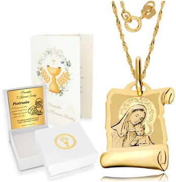 Złoty Łańcuszek z Medalikiem ZŁOTO 333 Chrzest Komunia Bierzmowanie Grawer