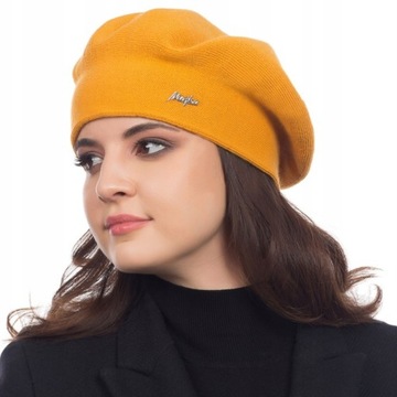 BERET DAMSKI KLASYCZNY ZIMOWY PRODUKT POLSKI MAJKA ELEGANCKI ŻÓŁTY