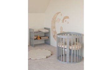 ДЕРЕВЯННАЯ КРОВАТЬ, ОВАЛЬНАЯ, СЕРАЯ 7 В 1 + МАТРАС