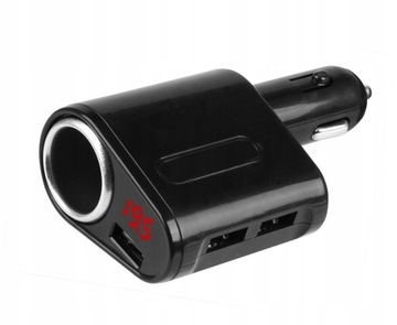 ŁADOWARKA Z WOLTOMIERZEM 3xUSB GNIAZDO EURO 12/24V