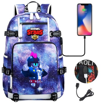 Plecak Brawl Stars Wicked Stu z ładowaniem USB Wodoodporny o dużej pojemności