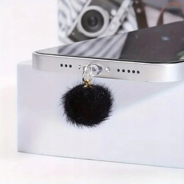 ZATYCZKA ZAŚLEPKA ZAWIESZKA PRZECIW KURZOWI DO USB-C TYPE-C CZARNY POMPON