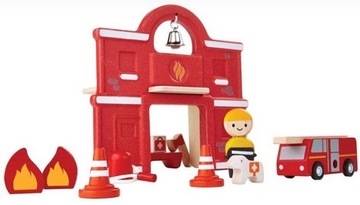 PlanToys Fire Station Straż Pożarna- Zestaw drewnianych figurek