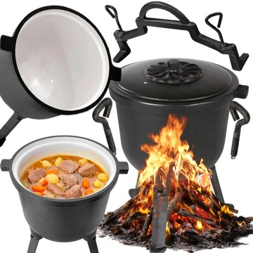 KOCIOŁEK ŻELIWNY EMALIOWANY GARNEK MYŚLIWSKI WĘGIERSKI 10L OGNISKO GRILL