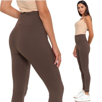 Legginsy Prążkowane Damskie z Wysokim Stanem Modne Fit Getry MORAJ S/M