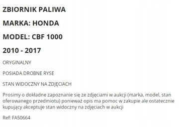 ZB0 ZBIORNIK PALIWA BAK HONDA CBF 1000 10-17