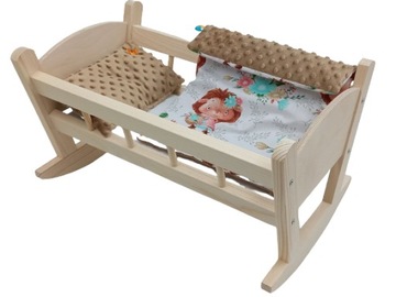 KOŁYSKA DREWNIANA DLA LALKI LALEK DUŻA POŚCIEL