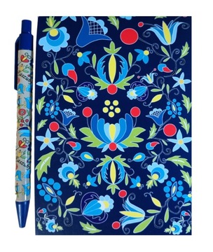 ZESTAW NOTES + DŁUGOPIS FOLK - KASZUBSKI GRANATOWY